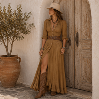 Robe chemise maxi ceinturée