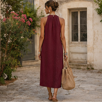 Robe midi à col mandarin brodé