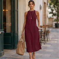 Robe midi à col mandarin brodé