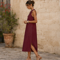 Robe midi à col mandarin brodé