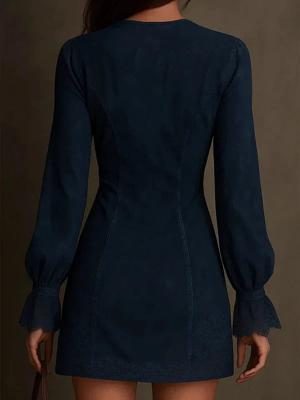 Robe mini en daim bleu et dentelle