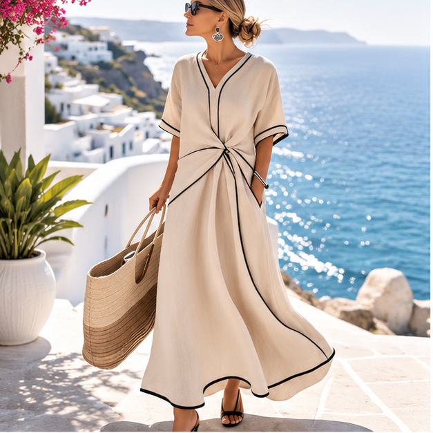 Valencia Long Dress with Contrast Trim
