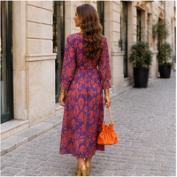Long dress with twisted waist and V-neck