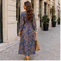 Long dress with twisted waist and V-neck