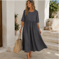 Robe midi en lin à taille empire