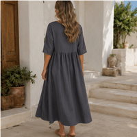 Robe midi en lin à taille empire