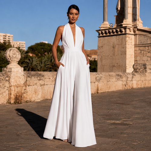 Backless wide-leg jumpsuit