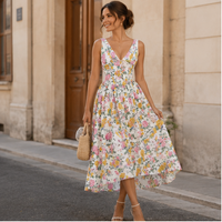 Robe midi en tissu tissé Celestia à col en V