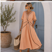 Robe longue Valencia à finitions contrastées