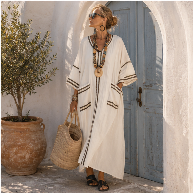 Seraphine long dress with contrasting trim