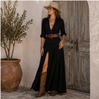 Robe chemise maxi ceinturée