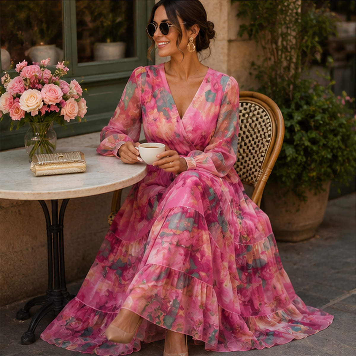 Robe longue Amélie à fleurs pour invitée de mariage