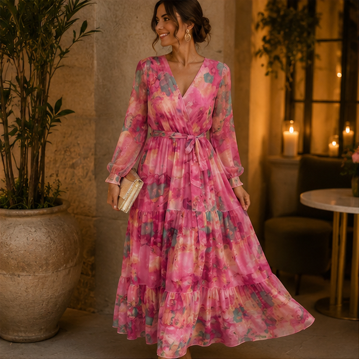 Robe longue Amélie à fleurs pour invitée de mariage