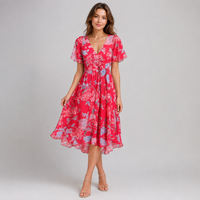 Robe midi à col V fleuri
