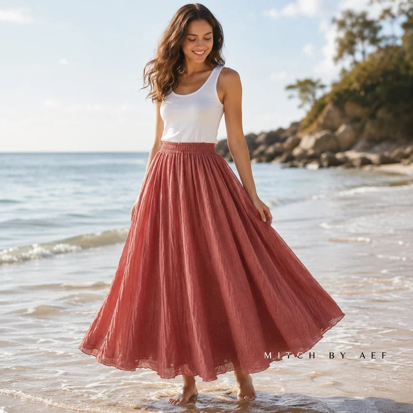 Jupe longue fluide à taille élastique