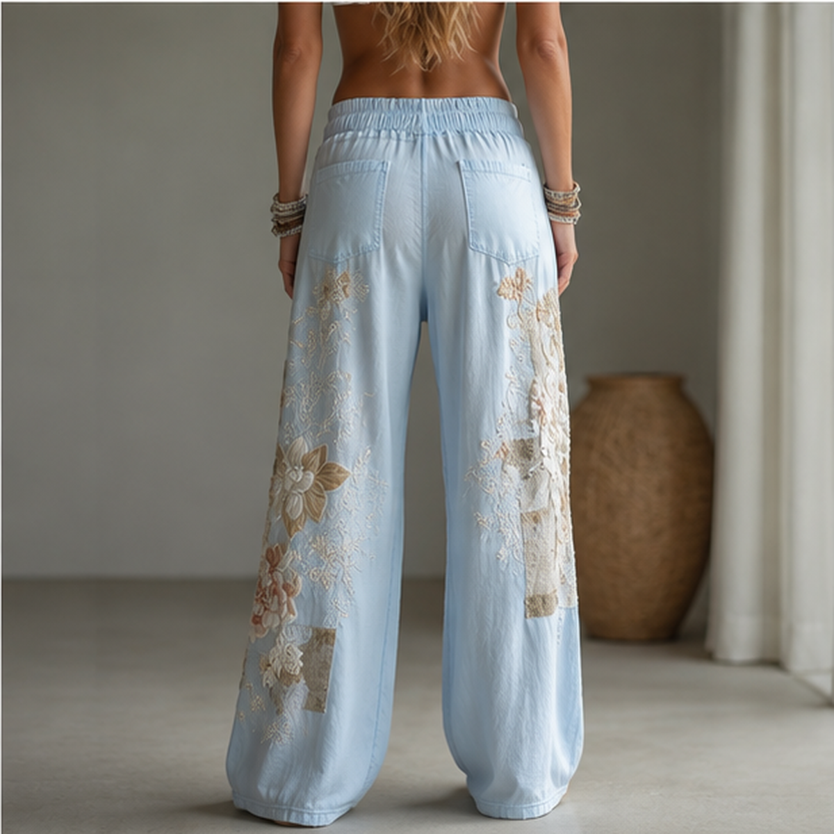 Pantalon palazzo brodé