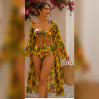 Ensemble bikini tropical taille haute