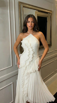 Robe longue plissée à volants Alessia
