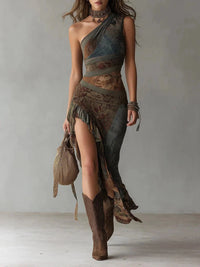 Robe maxi ethnique asymétrique