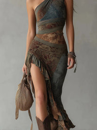 Robe maxi ethnique asymétrique