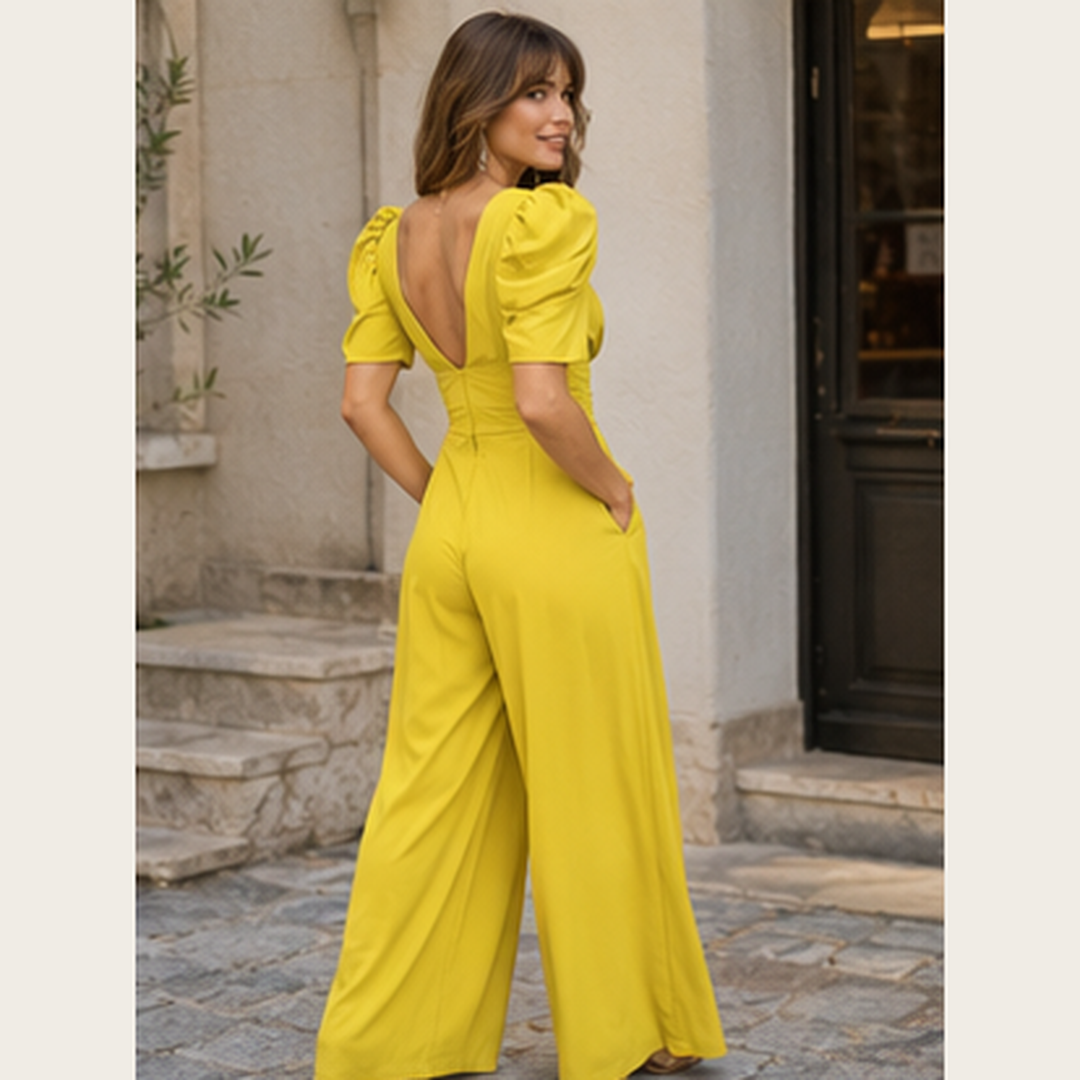 Puff-sleeved tailored jumpsuit