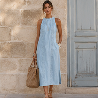 Robe midi à col mandarin brodé