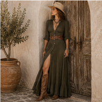 Robe chemise maxi ceinturée