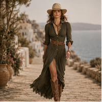 Robe chemise maxi ceinturée