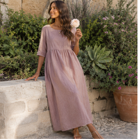 Robe midi en lin à taille empire