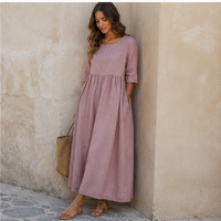 Robe midi en lin à taille empire