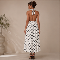 Robe longue à pois et encolure américaine Éloise Halter