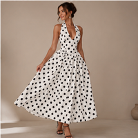 Robe longue à pois et encolure américaine Éloise Halter