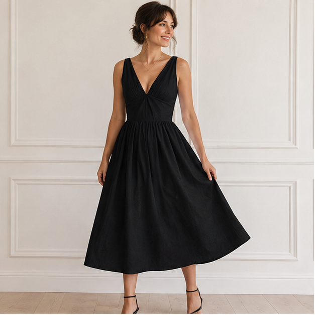 Celestia V-Neck Woven Midi Dress