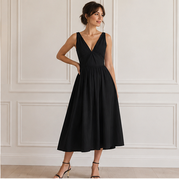 Celestia V-Neck Woven Midi Dress