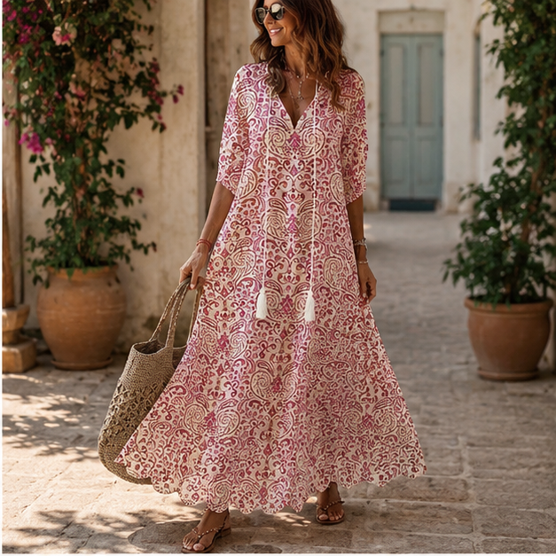 Aveline Bohemian V-Neck Maxi Dress