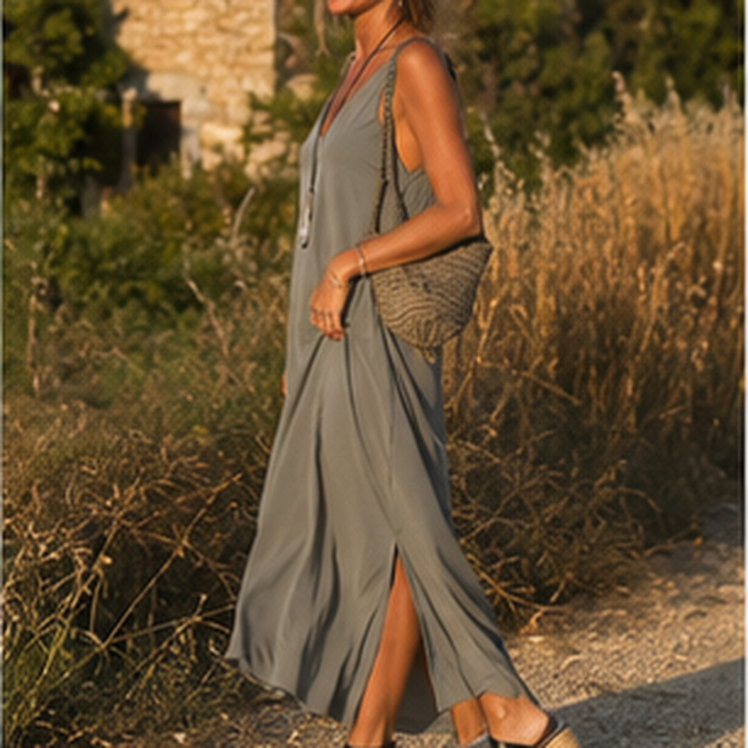 Low-cut maxi dress with straps