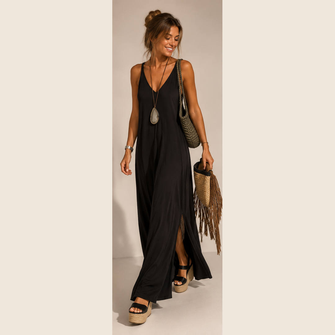 Low-cut maxi dress with straps