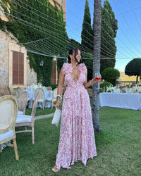 Robe longue à volants fleuris