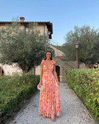 Robe longue à volants fleuris