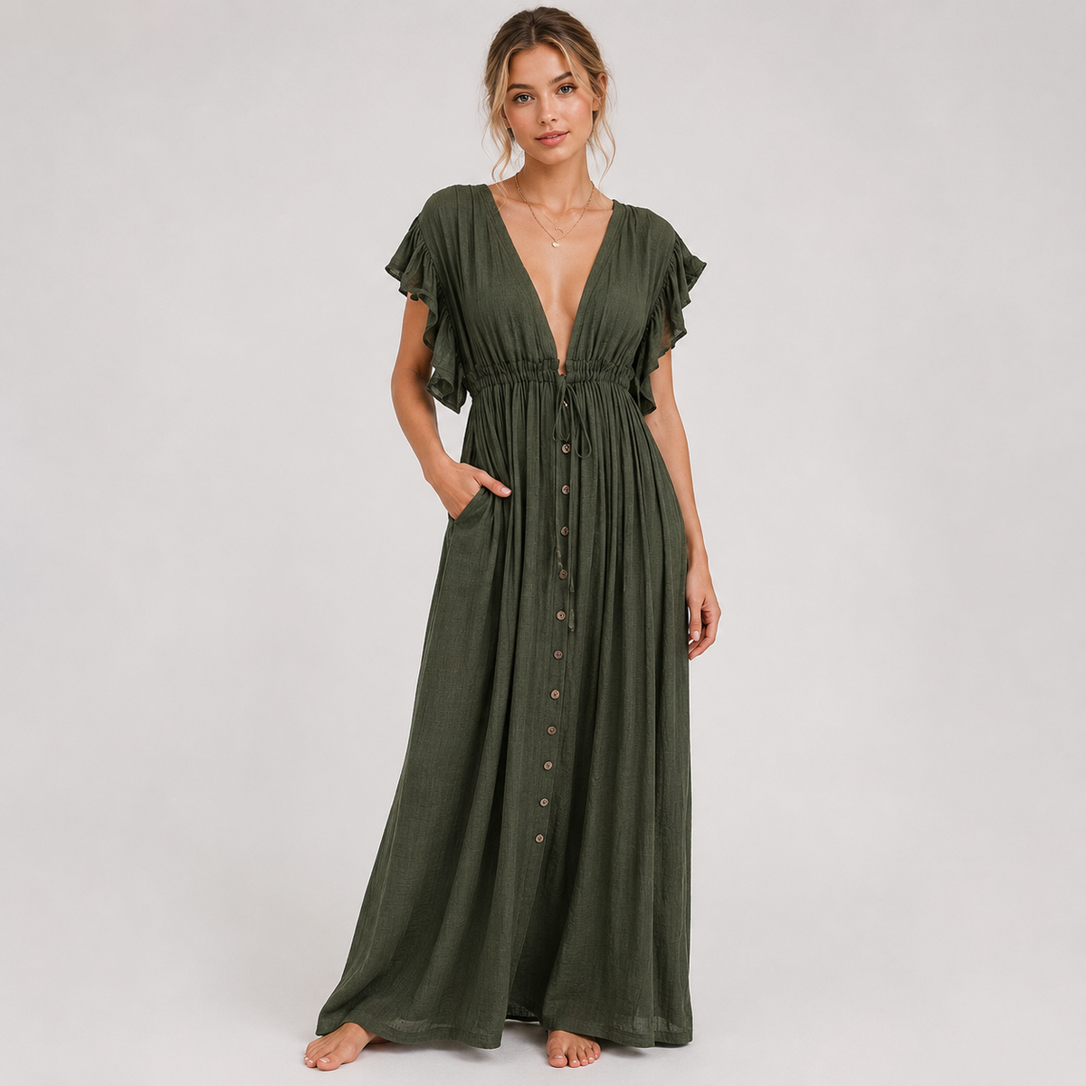 Robe longue bohème à col en V