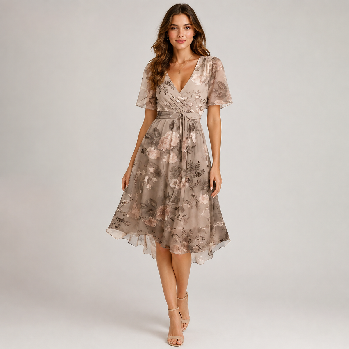 Floral V-neck midi dress