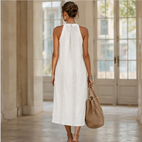 Robe midi à col mandarin brodé