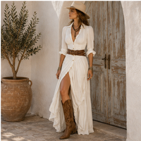Robe chemise maxi ceinturée