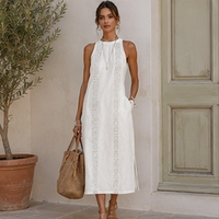 Robe midi à col mandarin brodé